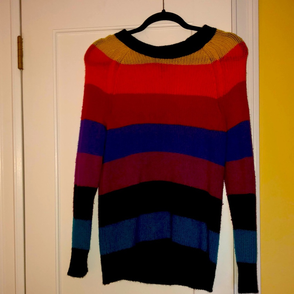 Aqua cashmere multi colored striped sweater